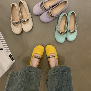 Inner Heightening French Mary Jane Shoes 2025 New Niche Design Metal Round Toe Flats Shoes Evening Shoes