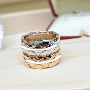 High Version V Gold Coco Diamond Plaid Ring Women's Plated 18k Rose Gold Fragrant Finger Ring Stacked to Wear Light Luxury Couple's Ring