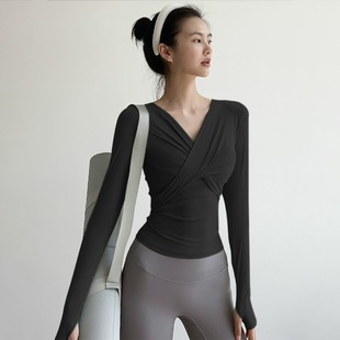 Shake shop quality modal 260g sports slim fit slim V-neck long sleeve T-shirt women's breathable fitness top