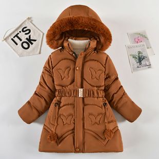 Foreign Trade Explosions New Winter Girl's Cotton-padded Clothes Korean Style Middle and Large Children's Thickened fleece-lined Mid-length Tight Waist Cotton-padded Coat