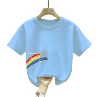 2111# girls short-sleeved T-shirt 2025 new summer cotton big children's coat western-style children's clothing boys and girls half-sleeved