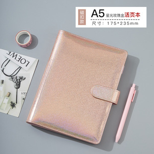 Cross-border A6 loose-leaf macaron notebook A7 laser leather A5 notepad zipper bag cash budget Journal Book