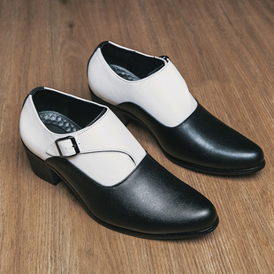 2024 Four Seasons British Style Business Casual Men's Leather Shoes Fashion High Heeled Height Increasing Loafers Color-matching Pedal Trendy