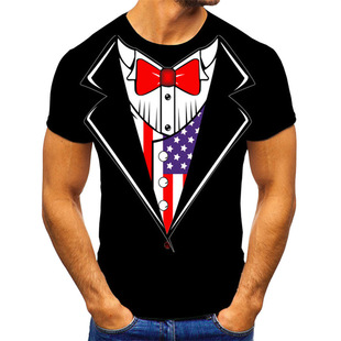 Men's T-shirt European and American fashion suit fake two 3D printing men's slim fit top source factory in stock wholesale