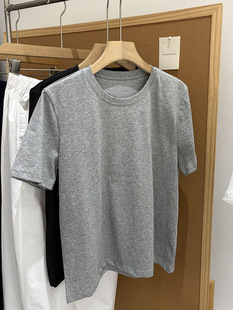 Simple Korean Style Solid Color Round Neck Cotton Short Sleeve Women's Basic Slimming All-match Loose Casual T-shirt Base Shirt for Summer