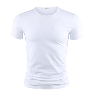 Wholesale T-shirt men's short sleeve summer slim fit plus size white bottoming shirt for middle-aged father summer half sleeve solid color