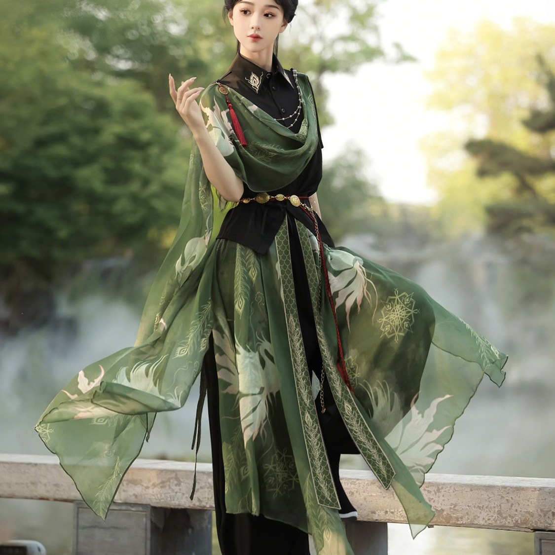 Original Long-Style New Chinese-Style Martial Arts-Inspired Hanfu for Women, Chinese-Style Ancient Costume with Han Elements, Shirt and Lantern Pants Set for Summer