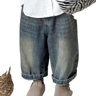 Men's and Women's Pants 2025 Spring and Autumn New Children's American Style Fashionable Western Style Loose Wide Leg Pants Korean Jeans