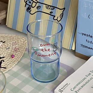 Ins Blue Texture Coconut Tree Puppy Glass Niche High-Level Blue Water Cup High Temperature Coffee Cup