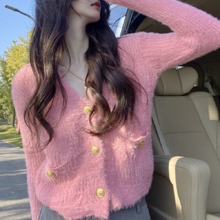Chanel Style Imitation Mink Velvet Short Sweater Coat Women's Autumn and Winter High-end Gentle Lazy Style Cardigan Top