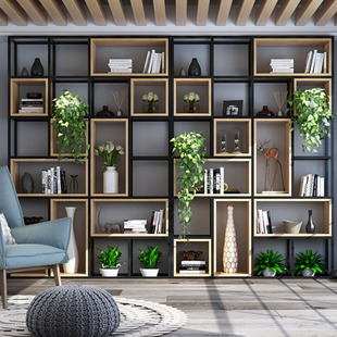 Industrial style iron bookshelf Enterprise Office station decorative crafts display rack office wall file storage rack