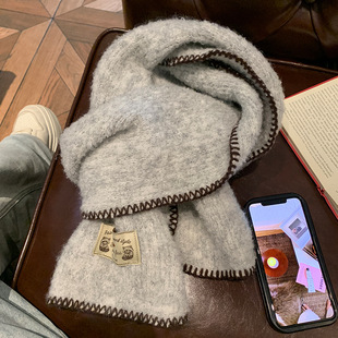2024 New Blended Knitted Scarf Women's Winter Korean-style All-match Atmosphere Warm Couple's Small Scarf for Men