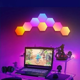 Hexagonal quantum lamp honeycomb splicing lamp Qiluang board electronic competition magic color pickup rhythm background wall lamp RGB atmosphere lamp