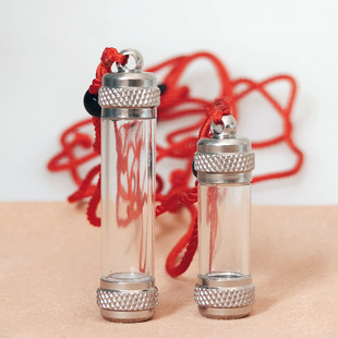 Titanium Steel Transparent Sharipun Bottle and Tube Pendant Nepal Gawu Box Tower Small Empty Bottle Openable with Cinnabar Pendant