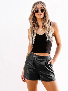AliExpress 2024 European and American New Women's Fashion PU Leather Pants Women's European and American Fashion Tight Hip Pants