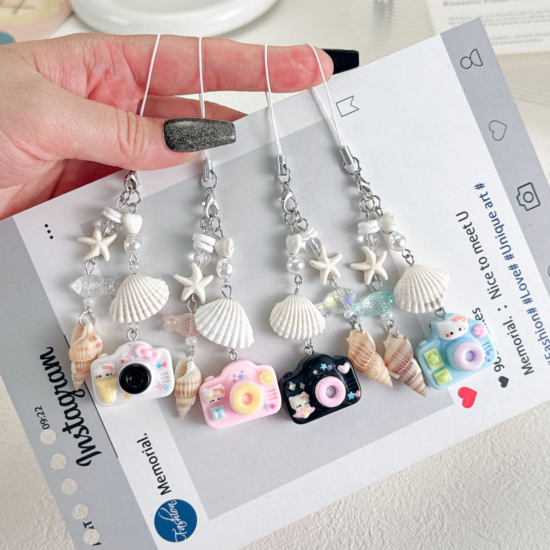 Summer Seaside Vacation Style DIY Shell Pearl Star Beaded Phone Chain Ins Style Ccd Camera Bag Pendant