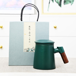 Ceramic Wooden Handle Water Cup Three-piece Set Home Office Large Capacity Tea Cup Gift Box Accompanying Gift Tea Cup Wholesale