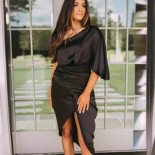 Cross-border foreign trade independent station Amazon 2021 sexy unilateral sleeve irregular skirt dress evening dress women