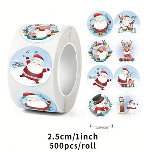 500 Christmas Stickers Roll Stickers Cartoon Snowman Decals Christmas Sealant Sealing Stickers Decorative Gift Cards