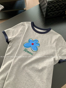 Футболка с короткими рукавами от Dony Blue Flower с вышивкой и принтом
