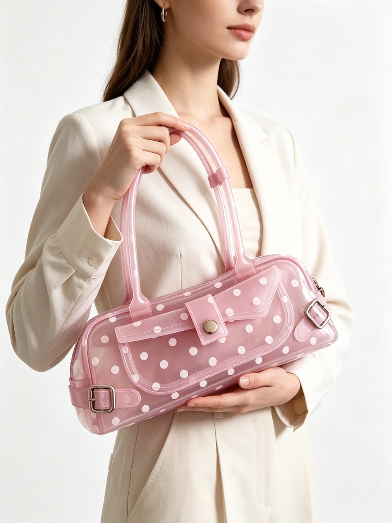 2026 New Girlish Style Underarm Bag, Korean Style Polka Dot Jelly Bag, Summer Large Capacity Transparent Handbag, Baguette Bag