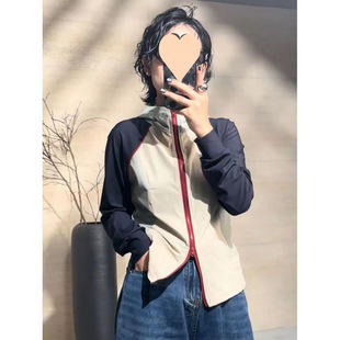 American Style Retro Contrast Color Stitching Long-sleeved Collar Jacket Women's 2025 Autumn New Design Sense Slim-fit Slim-fit Top