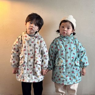 Children's bear cotton-padded clothes winter fleece-lined thick workwear Korean style boys and girls winter cotton-padded clothes new baby warm windbreaker