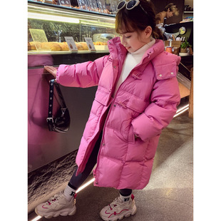 Girls' Winter Cotton Coat 2023 New Korean Style Coat Over Knee Thickened Loose Cotton Coat Trendy Cotton Coat for Middle and Big Children