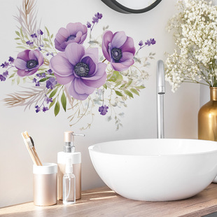 Fanqi fun-f13 romantic purple flower green plant bathroom bathroom home decoration wall stickers wholesale