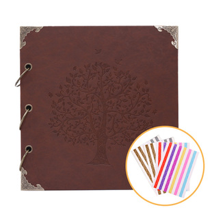 PU leather photo album diy iron ring binding hand-pasted black card loose-leaf photo album scrapbook high quality leather wholesale