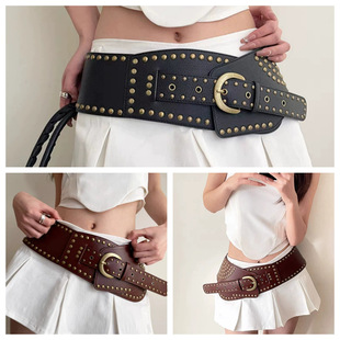 Waist Seal Women's Rivet Stitching Antiquity Spice Girl Retro European and American Wide Belt Punk Hip-Hop Unisex Belt