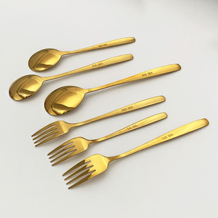 304 Stainless Steel Korean Style Fork Spoon Hotel Restaurant Golden Spoon Fork Simple Student Outdoor Portable Tableware suit