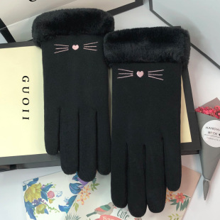 Gloves women's autumn and winter touch screen fleece-lined warm suede cute student gloves cycling winter thickened cold-proof