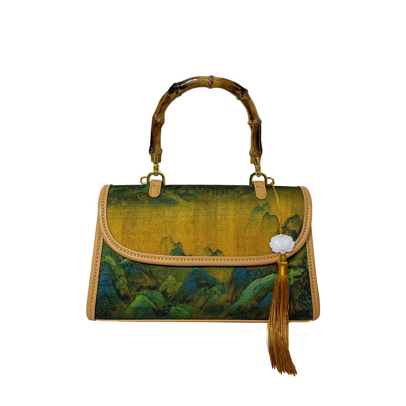 Ethnic retro style shoulder bag, simple and elegant crossbody bag for women, with pendant, casual and suitable for commuting.
