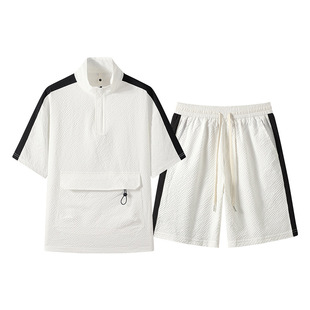 2025 New Ice Silk Cool Trendy Short-Sleeve Youthful Popular Men's Summer Large Size Thin Trendy Brand Casual Sports Suit