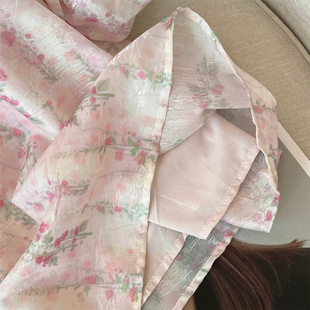 Real Shot High-grade Socialite Style Off-shoulder Pink Chiffon Shirt Women's Summer New Woven Round Neck Soft Waxy Short-sleeved Top