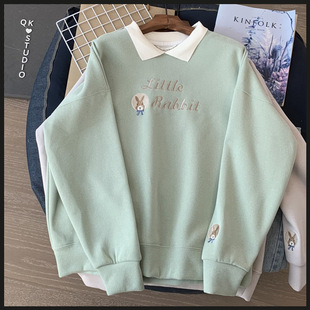 2024 Spring and Autumn New Arrival South Korea Embroidered POLO Collar Loose Student All-Match Sweatshirt Women's Thin Coat Top Trendy