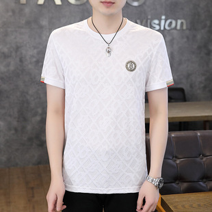 Men's Short-sleeved T-shirt Crewneck New Summer Base Shirt Korean Trendy Men's 2024 Slim-fit Short-sleeved T-shirt 24152