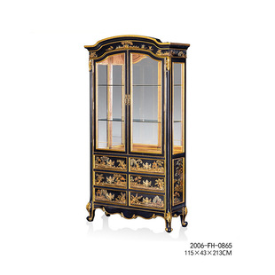 French New Chinese Mahogany Gold Foil Hand-Painted Landscape Display Cabinet House Living Room Decoration Wine Cabinet Furniture