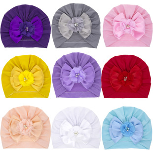 European and American New Children's Knitted Hat Solid Color Multi-Layer Bow for Boys and Girls Baby Indian Hat Baby Tapi Hat