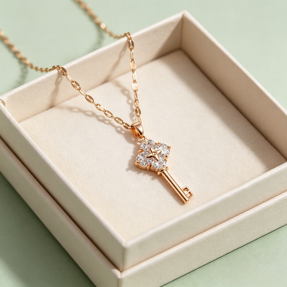 Cross-Border Zircon Key Necklace for Women, Korean Style, Niche Design, Gift for Girlfriend on Qixi Festival, Live Streaming Source