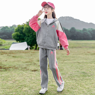 2023 New girls' sports suit spring and autumn children's fashion Western style color matching little girl children's two-piece suit
