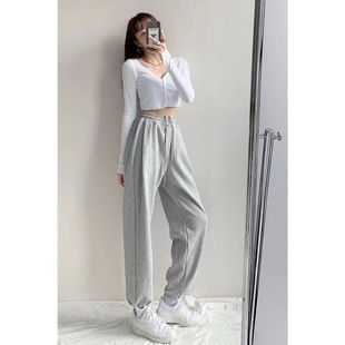 Fried Street American Style Loose Sports Pants Women's Casual Pants Spring and Autumn New Grey High Waist Straight Pants Ins Trendy