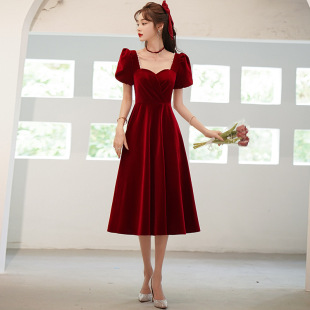 Toast Dress Bride 2023 New Summer Petite Wedding Engagement Door Dress Usually Wear French Velvet