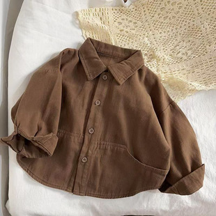 Literature and Art Fan ~ South Korea Boys' Shirt Long Sleeve Spring and Autumn 2024 New Children's Shirt Baby's Top Children's Cardigan