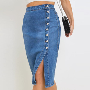 Юбка джинсовая миди Single-breasted Denim Skirt Hip Skirt