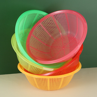 Household plastic vegetable washing and draining basket kitchen round hollow color vegetable and fruit cleaning storage basket
