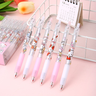 Cute cat 12 boxed push pen high-looking student gel pen cartoon style black signature pen 0.5