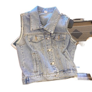 2024 Spring and Autumn Light Denim Vest Women's Short Korean Style Sleeveless Vest Jacket Waistcoat plus size