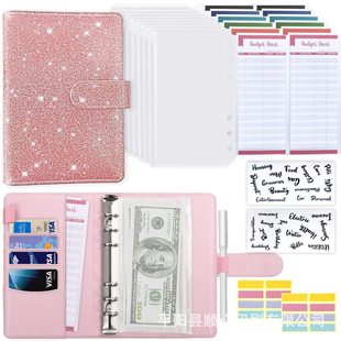 Spot cross-border A6 binder zipper bag macaron notebook leather PU loose-leaf book cash budget hand book